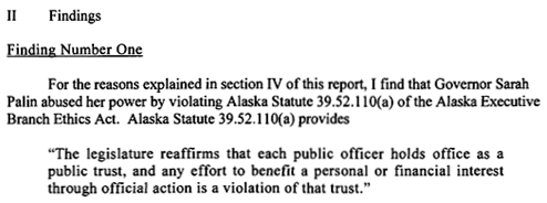 Palin Probe Reveals Ethical Lapses